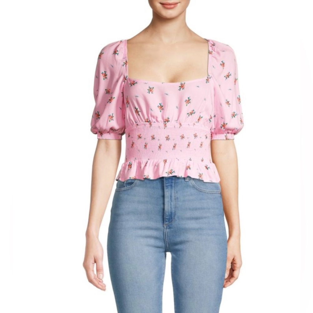 AFRM Pink Bouquet Smocked Puff Sleeve Top 
Medium